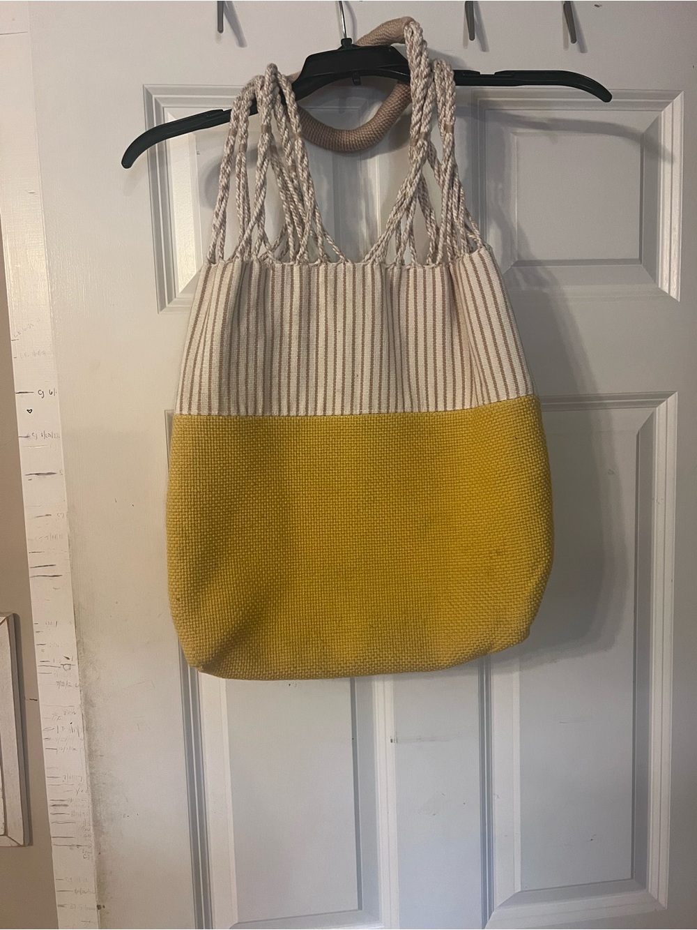 Yellow and Cream Two-Tone Canvas Tote with Braided Straps